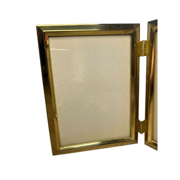 Vintage Brass Double Picture Frame Hinged 5x7 Free Standing Wall Hanging - Picture 2 of 5